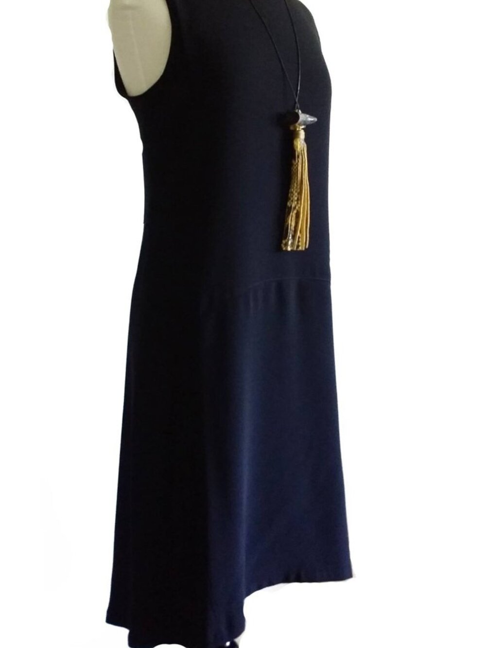 Maggy London Black Aysemetrical Top Stitch Sheath Midi Dress